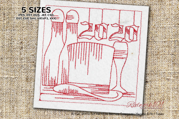 Celebrate the New Year Redwork Embroidery