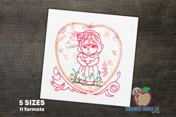 Little Girl in a Heart Embroidery Design for Business Merch