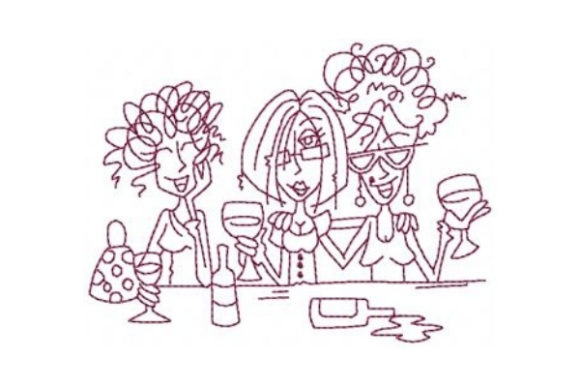 Wine Friends: A Charming Embroidery Design